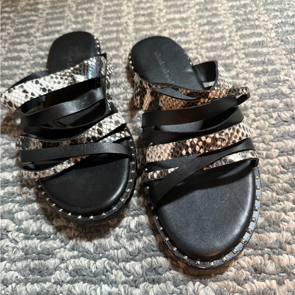 Women's Black and Snake Print Sandals